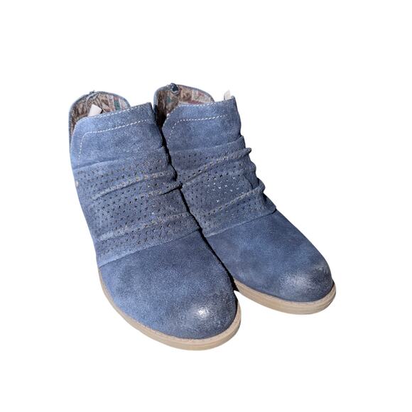Earth Origins Shoes - Earth origin blue suede leather heeled booties 8.5 wide width boho western comfy